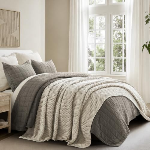 EVERGRACEHOME Chunky Chenille Knit Throw Blanket, Warm Gray - Image 5