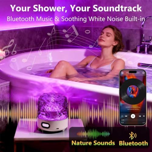 Spa-Like Shower Lamp with Bluetooth Speaker,Waterproof 16-Color Ocean Wave Projector Light, Rechargeable Bathroom Lamp with Touch&Remote Control,Cordless Light for Inside Shower/Bathtub - Image 5