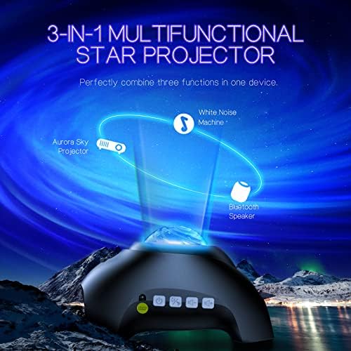 Northern Galaxy Light Aurora Projector with 33 Light Effects, Night Lights LED Star Projector for Bedroom Nebula Lamp, Remote Control, White Noises, Bluetooth Speaker for Parties, Jet Black - Image 2