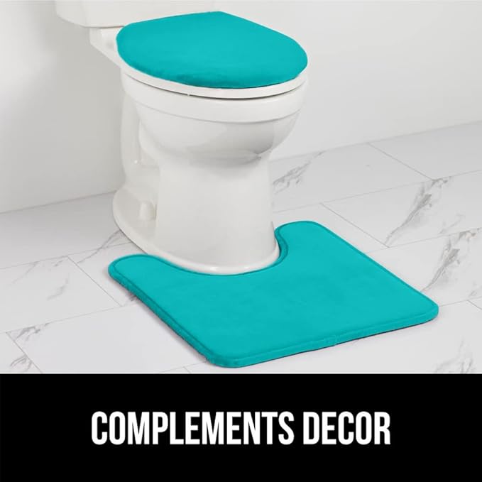 GORILLA GRIP Thick Memory Foam Bathroom Toilet Lid Seat Cover, Soft Velvet Topside, Machine Wash, Plush Cushioned Covers Fits Most Size Lids, Decorative Bath Room Accessories, 19.5x18.5, Turquoise