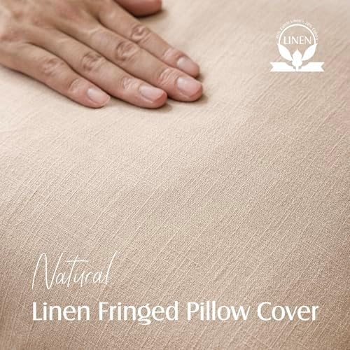 Foindtower Decorative Linen Fringe Throw Pillow Covers 22×22 Inch, Tan Beige - Image 2