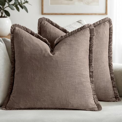 MIULEE Linen Fringe Decorative Fall Throw Pillow Covers Malt Ball 20x20 by MIULEE