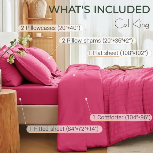 MUXHOMO 7 Pieces California King Comforter Set, Seersucker Bed in a Bag Cal - Image 4