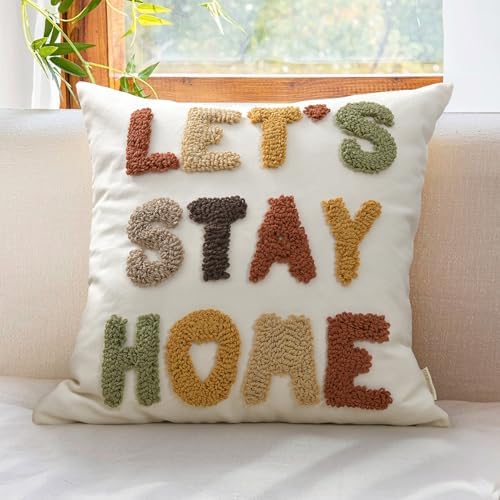 Boho Throw Pillow Covers 18x18 Tufted Fall Home Decor by LOOPUINHOM