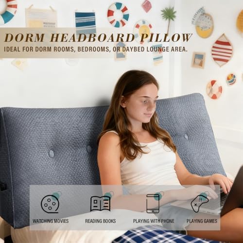 Wedge Headboard Pillow for Bed, Full Dorm Headboard Pillow Support for Sitting - Image 6