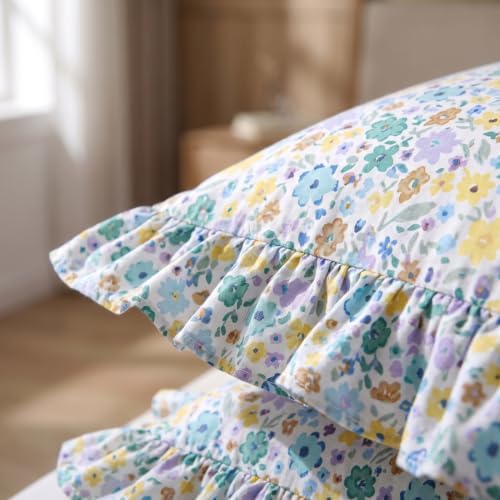 Mywinlle Farmhouse Garden Floral Ruffle Throw Pillow Covers Set of 2, 100% - Image 7