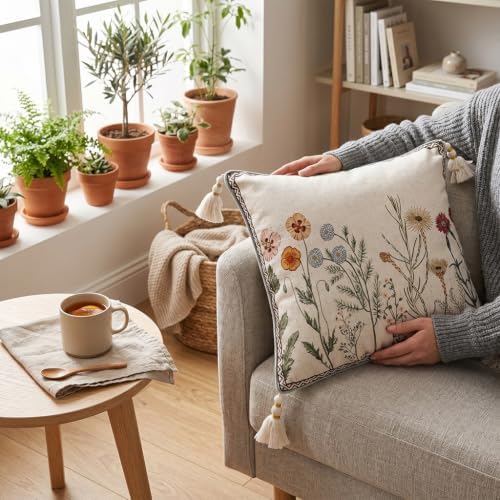 ISAENNE Designer Vintage Linen Throw Pillow Cover - Image 4