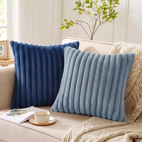 Set of 2 Decorative Throw Pillow Covers 20x20 Faux Fur Light Blue - Image 7