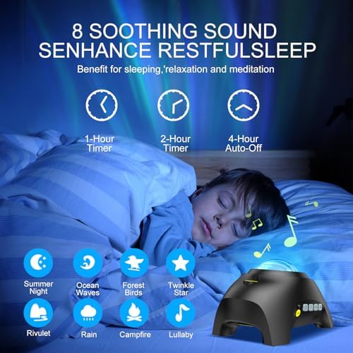 Northern Galaxy Light Aurora Projector with 33 Light Effects, Night Lights LED Star Projector for Bedroom Nebula Lamp, Remote Control, White Noises, Bluetooth Speaker for Parties Black - Image 5