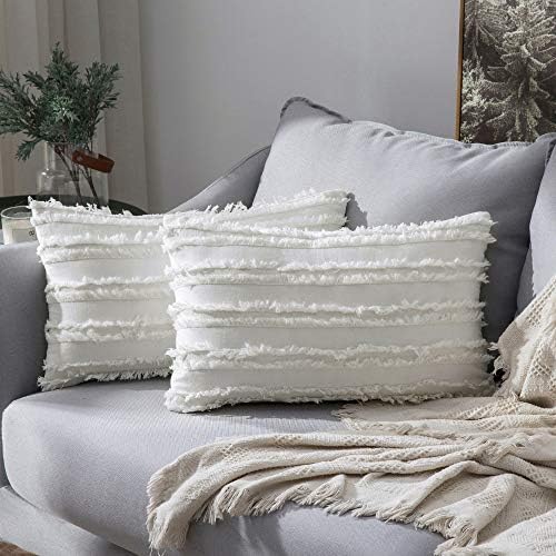 MIULEE Boho Linen Striped Lumbar Throw Pillow Covers 12x20 by MIULEE