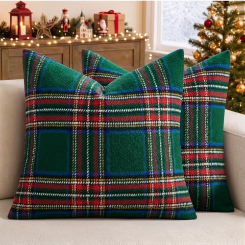 EMEMA Christmas Plaid Pillow Covers 20x20 Set of 2, Tartan Throw Pillow Covers by EMEMA