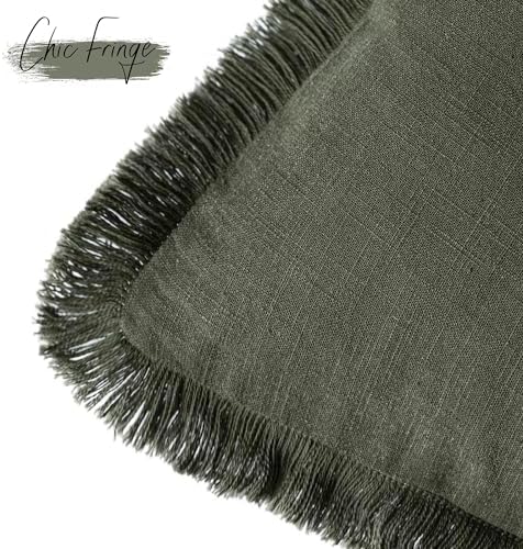 Foindtower Decorative Linen Fringe Throw Pillow Covers 20×20 Dark Green - Image 3