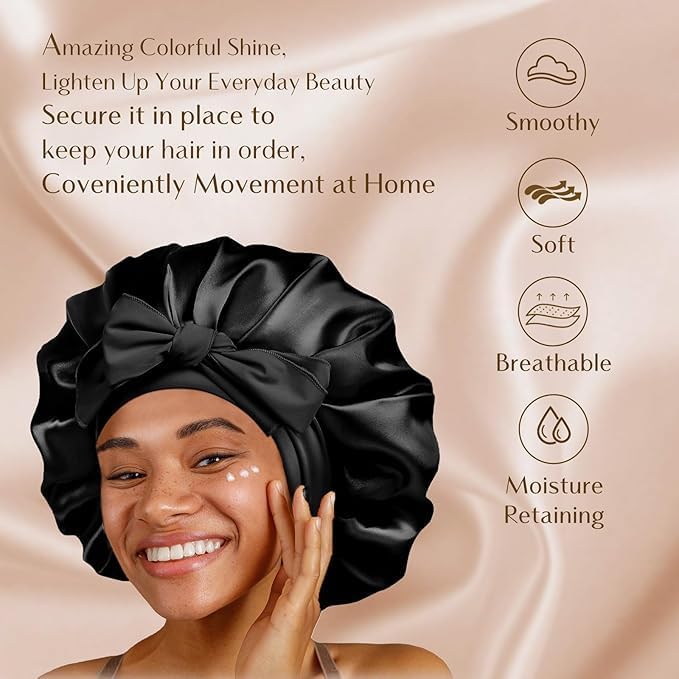 YANIBEST Silk Bonnet for Sleeping Women Adjustable Double Layer Satin Bonnet Reduce Friction Prevent Frizz Natural Curly Hair