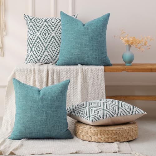 HPUK Throw Pillow Covers 18x18, Aqua Blue Couch Pillow Covers - Image 5