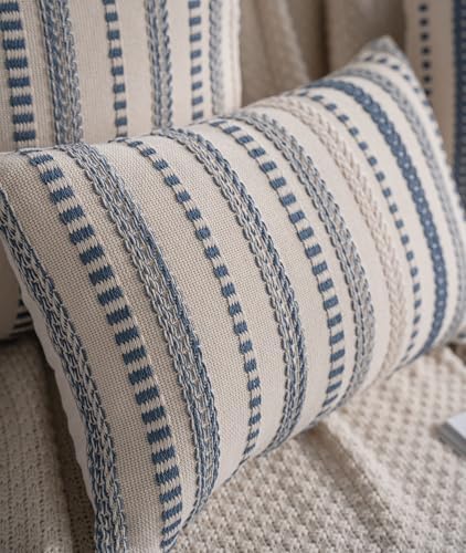 Cethom Blue Boho Lumbar Pillow Covers 14x36 Long, Stripe Textured Decorative - Image 2