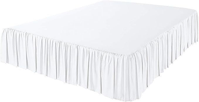 KRISHNA Ruffled Bed Skirt with Split Corners Queen, 100% Microfiber Hotel Quality, 16 Inch Drop Dust Ruffle Gathered Bedskirt with Platform, 60" x 80", White