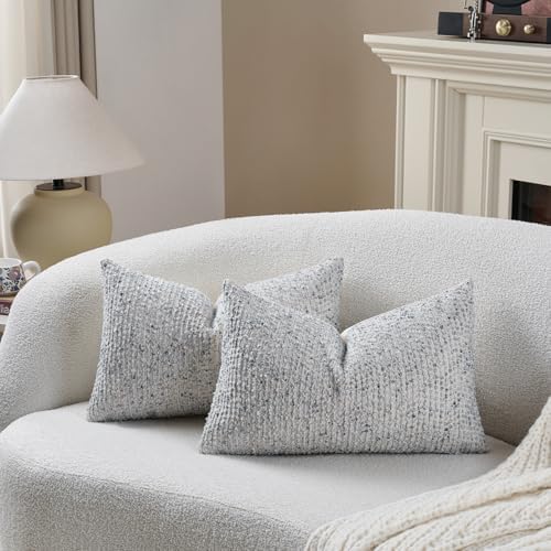 DEZENE 14x24 Blue Lumbar Pillow Cover Textured Boucle Striped Chic Morden Boho - Image 5