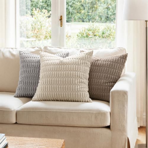 MIULEE Euro Sham Corduroy Decorative Throw Pillow Covers 22x22 Light Grey - Image 2