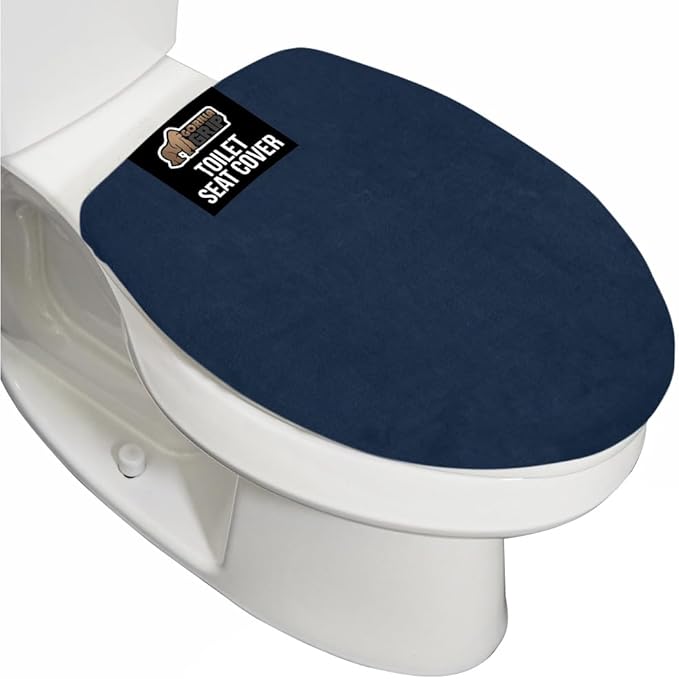 GORILLA GRIP Thick Memory Foam Bathroom Toilet Lid Seat Cover, Soft Velvet Topside, Machine Wash, Plush Cushioned Covers Fits Most Size Lids, Decorative Bath Room Accessories, 19.5x18.5, Navy Blue