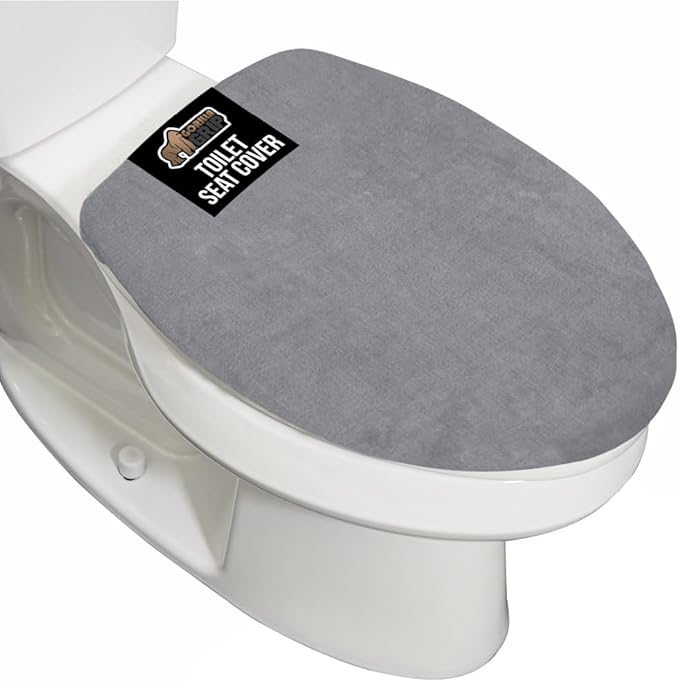 GORILLA GRIP Thick Memory Foam Bathroom Toilet Lid Seat Cover, Soft Velvet Topside, Machine Wash, Plush Cushioned Covers Fits Most Size Lids, Decorative Bath Room Accessories, 19.5x18.5, Grey