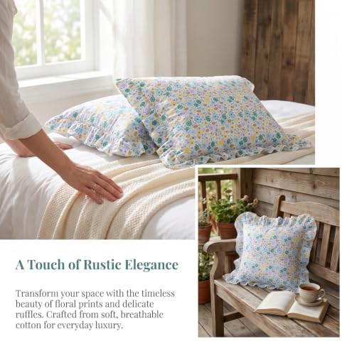 Mywinlle Farmhouse Garden Floral Ruffle Throw Pillow Covers Set of 2, 100% - Image 2