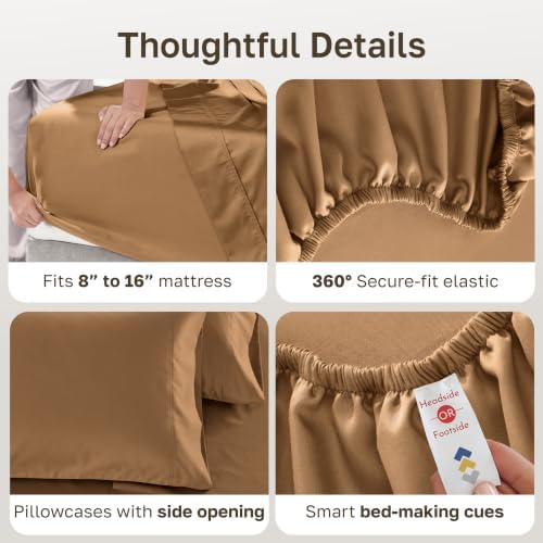 California Design Den 600 Thread Count Cal King Bed Sheets, Honey Caramel - Image 4