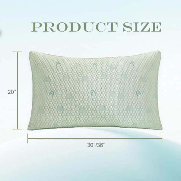 ACCURATEX Cooling Memory Foam Pillows for Sleeping Standard Size Set of 2, Adjustable Fluffy Pillows with Removable Cover, Cool Bed Pillow for Side Back Stomach Sleepers, Machine Washable, Green