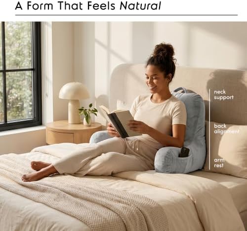 Nestl Reading Pillow for Bed, Back Pillow for Sitting Up in Bed, Light Grey - Image 2