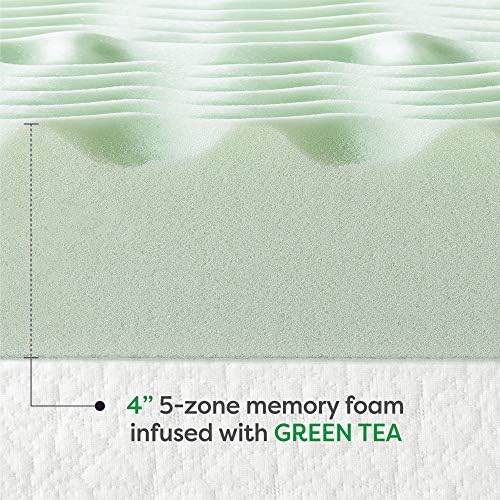 Mellow 4 Inch 5-Zone Memory Foam Mattress Topper, Calming Green Tea Infusion - Image 6