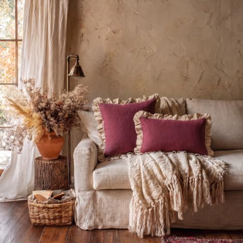 patdrea Vintage Red Linen Throw Pillow Covers - Image 3