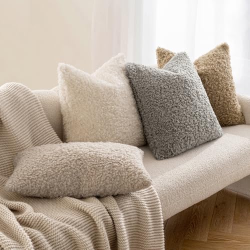 MIULEE Decorative Faux Fur Pillow Covers Sherpa 18x18 Gray - Image 3