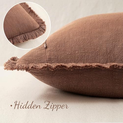 MIULEE Boho Linen Fringe Decorative Fall Throw Pillow Covers Brick 20x20 - Image 3