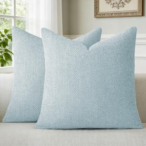 a moment Baby Blue Chenille Throw Pillow Covers 22x22 Inch Pack of 2 Modern by amoment