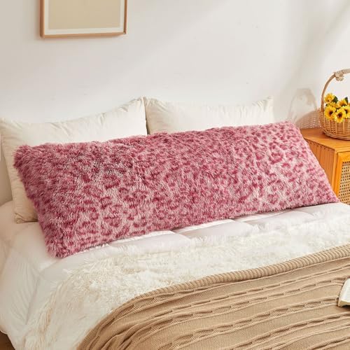 XeGe 20x54 Fluffy Faux Fur Cheetah Print Body Pillow Cover, Leopard Pink by XeGe
