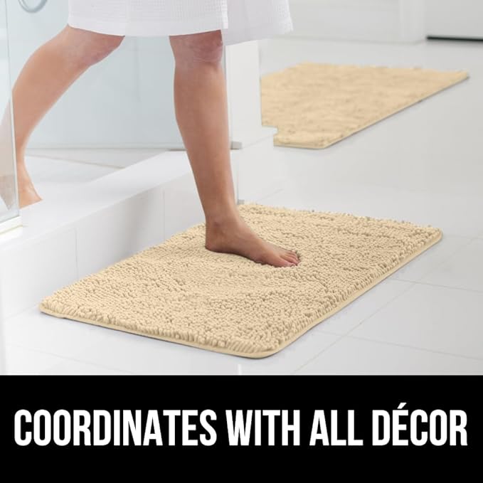 GORILLA GRIP Bath Rug Mat 30x20, Thick Soft Absorbent Chenille, Quick Dry Microfiber Mats, Rubber Backing Washable Shower Floor Rugs, Bathmat Runner, US Designed Bathroom Home Decor Accessories Sand