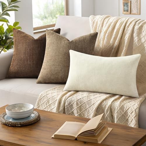 decorUhome Chenille Throw Pillow Covers 24x24 Set of 2, Light Taupe - Image 6