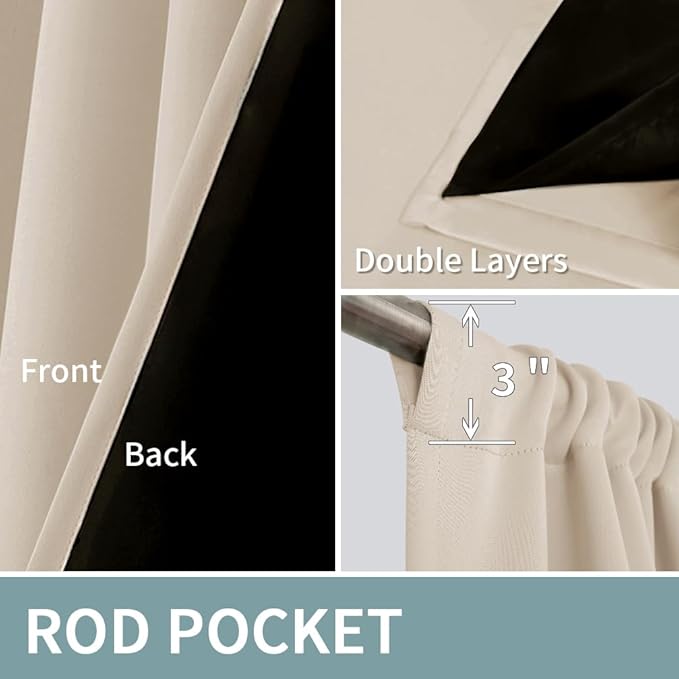 BGment Blackout Curtains for Small Window, Thermal Insulated Full Room Darkening Soundproof Rod Pocket Curtains for Bedroom 54 Inch Length 2 Panels Set, Each Short Panel 42 Inch Wide, Champagne