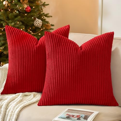 Mecatny Corduroy Throw Pillow Covers 16x16 Set of 2 Christmas Red by Mecatny