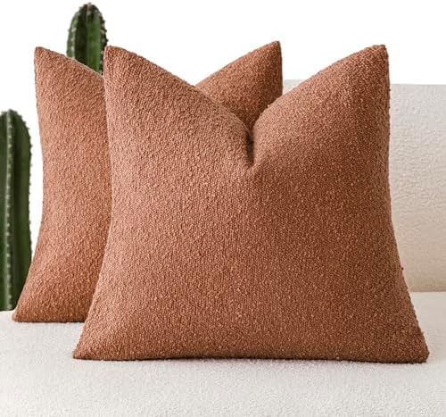 Foindtower Decorative Textured Boucle Throw Pillow Cover 20x20 Burnt Orange by Foindtower