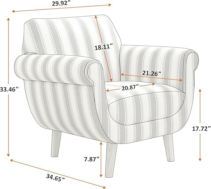 VANOMi Mid-Century Accent Chair with Stripe Pattern, Modern Linen Fabric Armchair with Wood Legs, Club Chair for Living Room, Comfy Upholstered Side Chairs for Bedroom, Reading, Small Place (Navy)