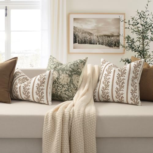 Vintage Throw Pillow Covers 24x24 Set of 2, Striped Floral Pillow Cover - Image 4