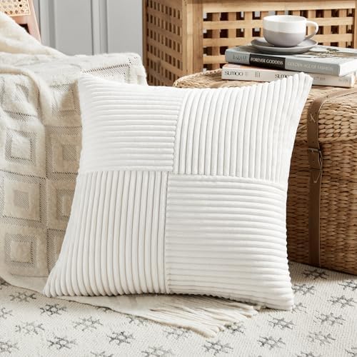 Fancy Homi 2 Packs Cream White Decorative Throw Pillow Covers 20x20 Inch - Image 2