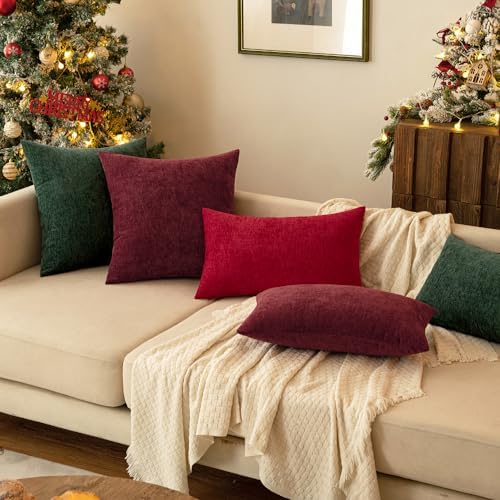 MIULEE Soft Chenille Throw Pillow Covers Red 16x16 Inch Pack of 2 - Image 6