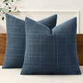 MIULEE Linen Plaid Pillow Covers Coastal Decorative 18x18 Dark Blue by MIULEE