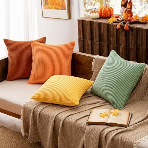 MIULEE Fall Decorative Throw Pillow Covers Yellow Rust Green 16x16 - Image 3