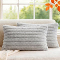 Set of 2 Decorative Throw Pillow Covers 20x12 Faux Fur Light Gray by MEGAYESHome