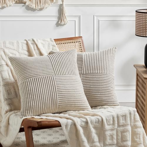 Fancy Homi 2 Packs Neutral Taupe Decorative Throw Pillow Covers 16x16 Inch by Fancy+Homi