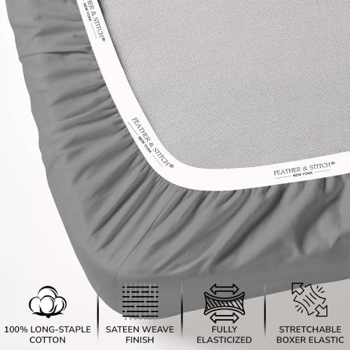 Feather & Stitch 100% Cotton Sateen 500 TC Full Size Bed Sheet Set - Image 3