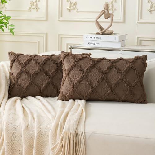 Set of 2 Soft Moroccan Throw Pillow Covers 12x20 Inch Plush Boho Decorative by Cozoomy