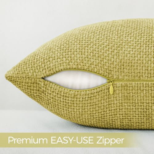 a moment Yellow-Green Chenille Throw Pillow Covers 20x20 Inch Pack of 2 Modern - Image 4